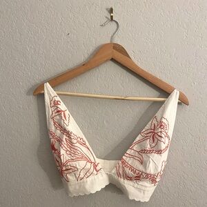 Rue stiic bralette top white and red, embroidered, size small. Brand new w/tags.
